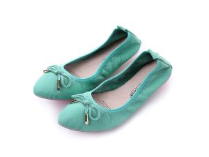 China high quality pale green goatskin cute girl students shoes designer shoes foldable flat shoes pointed toe shoes BS-16 factory
