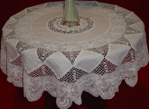 Rectangular coffee table linen table cloth table, Corcheted Lace Table linen, Tablecloth