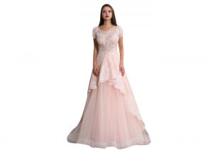 China Tulle Fabric Wedding Dresses With Sleeves , Embroidery Vintage Wedding Dresses factory