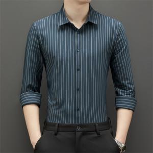 China 2022 Men's Black Plain Custom Summer Long Sleeve Formal Shirts Slim Fit Cotton Silk Shirt on sale