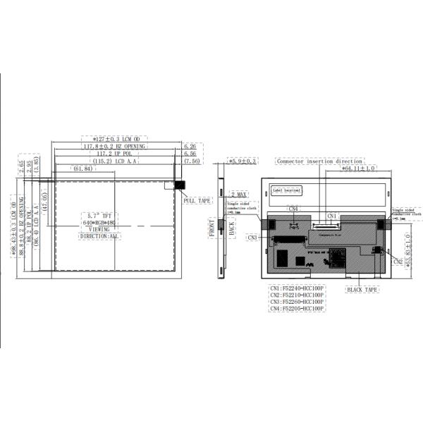 5.7 Inch Tft Display Module 680x480 Resolution 40 PINS RGB Interface Driving IC JD9168S
