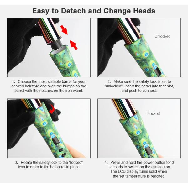 LCD Heat Display Interchangeable Curling Iron Set Beach Waves 5 In 1