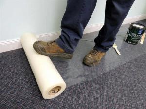 China 150 Micron 24'' 300' Plastic Sheet Carpet Protector House Renovation Rug Protection factory