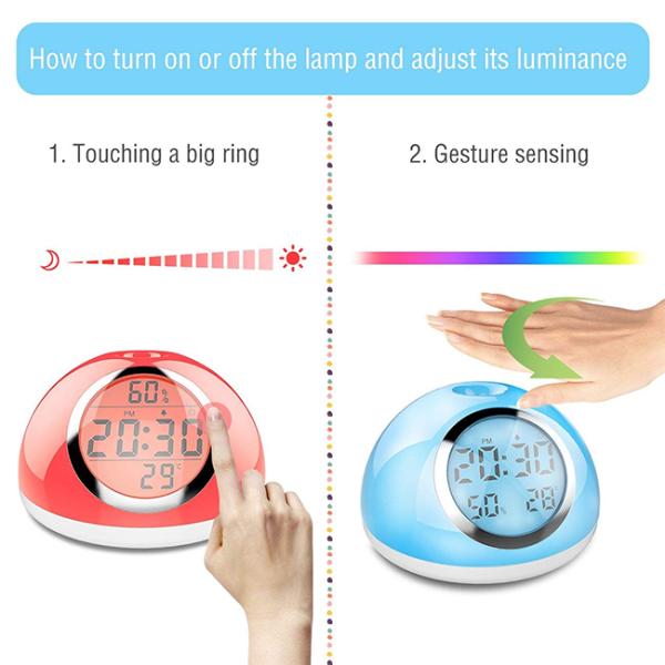 Multicolor LED Touch Light Alarm Clock 2000MA Battery Capacity For Bedroom