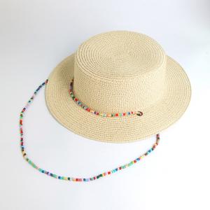 China New Fashion Rice Bead Necklace Flat Top Foldable Straw Hat For Women factory
