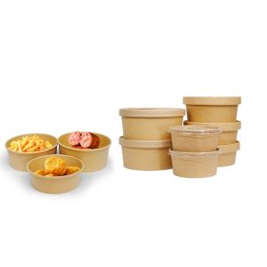 China Low price customized disposable fast food salad noodle soup with kraft paper bowl on sale