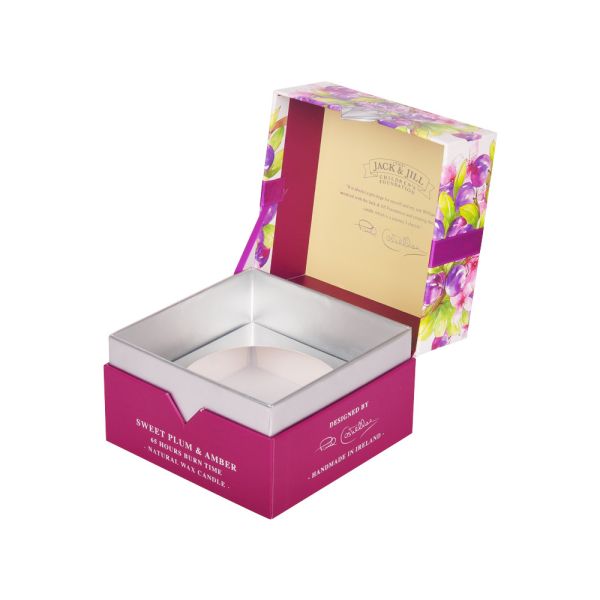 China Square Purple Flip Lid Rigid Paper Box Packaging Candle With Insert factory
