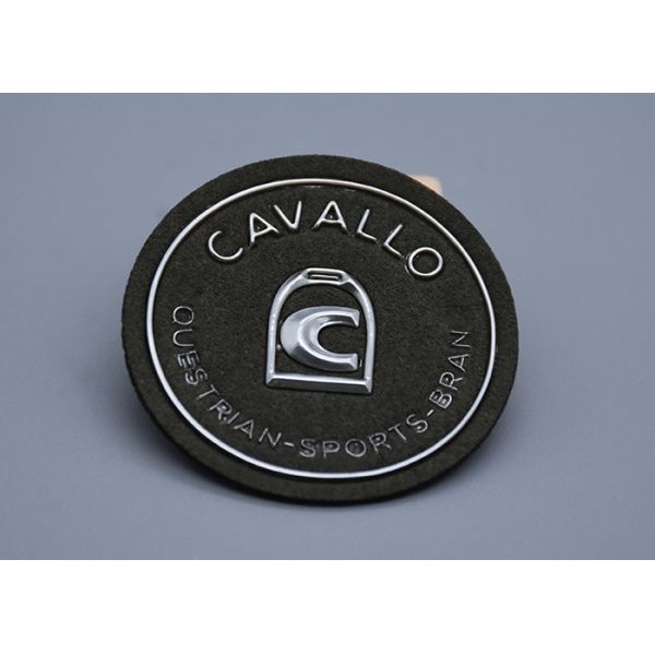 Microfiber Material Embossed Patches With Custom Silver Logo