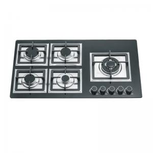 China 110v 5 Burner Built In Gas Hob With Durable Cast Iron Grates And Sleek Glass Top factory