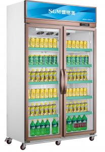 220V/110V Double Glass Door Display Freezer Beverage Commercial Showcase Refrigerator