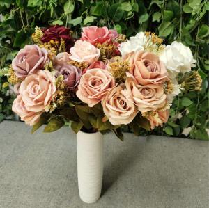 China 11 Heads Silk Artificial Rose Flowers For Hom Decoration factory