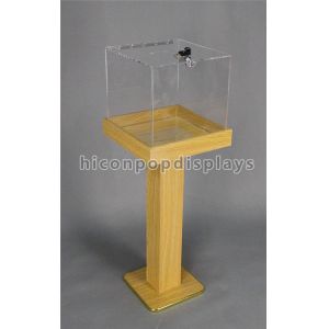 China Custom Pop Merchandise Displays Fixture Wood Acrylic Large Freestanding Display Box on sale