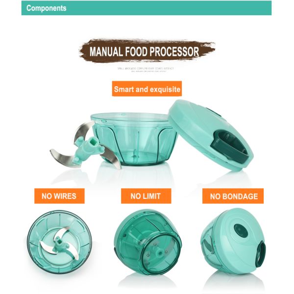 Rust Resistant Kitchen Vegetable Chopper Pull String Food Processor With 4 Interchangeable Blades