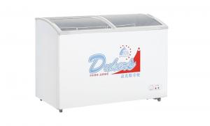 China DUKERS Curved Glass Door Showcase Commercial Refrigerator Freezer 220V 50Hz factory
