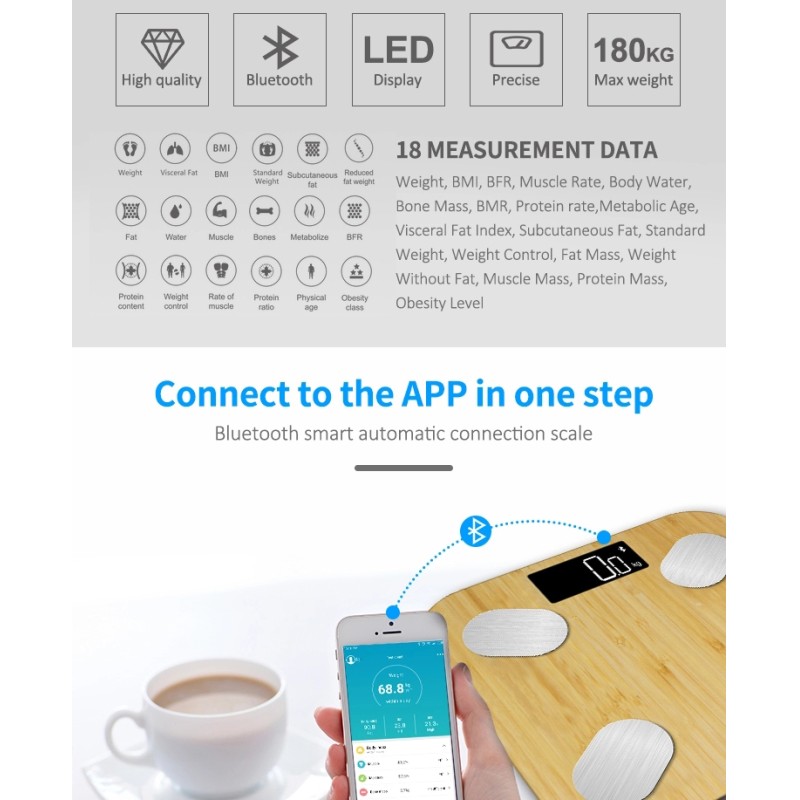 Natural Bamboo Platform Bluetooth Smart Scale