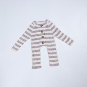 China 100% Cotton Unisex Baby Girl Boy Knit Striped Jumpsuit Long Sleeve One Piece Button Down Sweater Rompers Playsuit factory