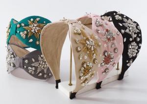 China Fashion heavy beaded diamond-encrusted headbands light luxury headwear rice bead wide edge headbands factory