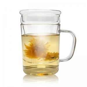 China Stocked Glass Tea Cup With Strainer , Eco Friendly Glass Tea Mug With Infuser And Lid on sale