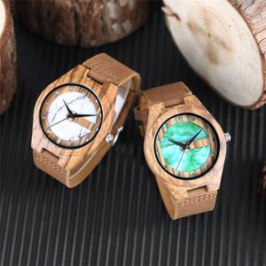 China wooden watch box band leather no waterproof green marble dial wood watches on sale
