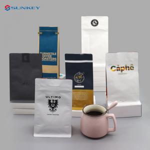 China Flat Bottom Tea Coffee Packaging Bag Compostable Coffee Bags With Valve And Zipper factory