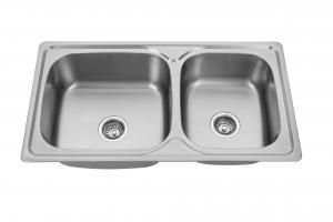 China SUS201 Double Bowl Topmount Kitchen Sink With Tap Hole 9150B factory