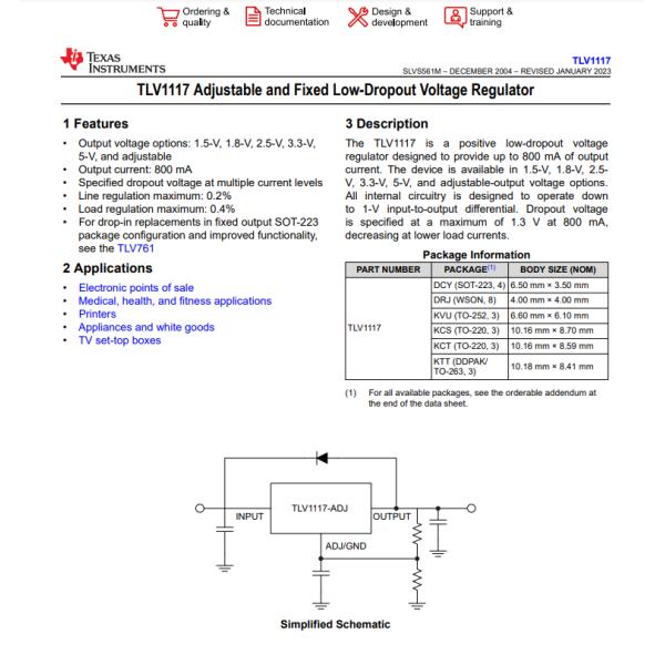 TLV1117CDCYR Linear Integrated Circuits With 1 Output 800mA SOT-223-4
