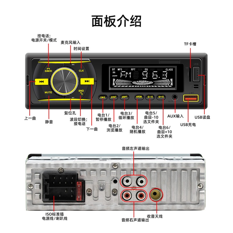 Creatall Universal Car MP3 Player with BT Wireless Positioning USB Amplifier & Radio MP3 Player for Car Use