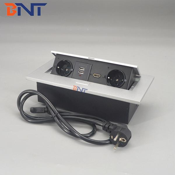 Silver Flush Mount Multimedia Desk Hidden Socket