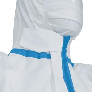China Disposable Use Protective Blue Tape Hooded Coverall With Elastic Wrist / Ankle / Waist factory