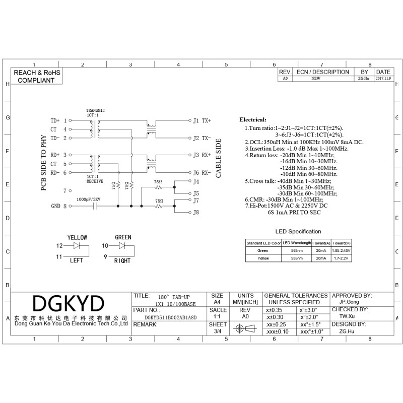 Vertical network interface RJ45 socket with light and filter socket DGKYD511B002AB1A8D