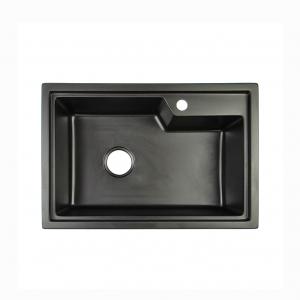 China Acrylic Resin Black Quartz Kitchen Sink With Drainboard 680*460mm on sale