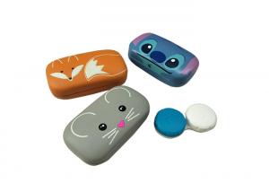 China Leather Cute Portable Contact Lenses Case with stylish holder & mirror | various colors | hard case factory