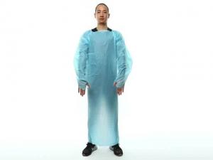 Disposable Sterile Surgical Gowns , CPE Blue Plastic Isolation Gowns With Thumb Loop