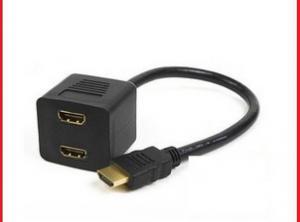 China 30CM HDMI Splitter Adapter 1 TO 2 PORT Gold Cable For DVD HD Projector Computer PC Multime factory