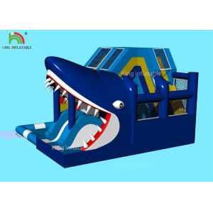 Blue Sharp Model Inflatable Slide Bouncer With Logo Printing 6*5*3.7 M