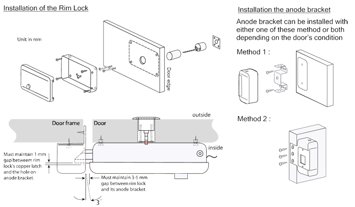 60mm Backset Solid Brass Rim Lock , Gate Electric Lock 10W Consumption Power