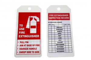 China H14.605 Pvc Cardstock Fire Extinguisher Tags Plastic Hang Tag on sale