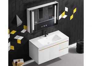 China New White Design Bath Room Vanity Units Solid Surface Wash Basin Wooden Panel Bathroom Cabinet With Mirror factory