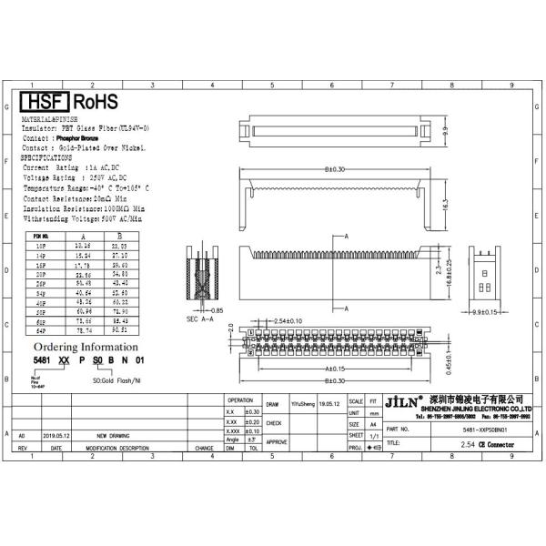 Black Durable Card Edge Connector 2.54mm Pitch IDC Type Wear Resistant