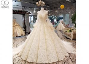 China Luxury Champagne Ladies Bridal Gown , Tulle Lantern Long Sleeve Bridal Dresses factory