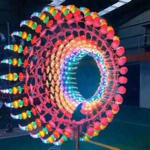 China Metal Kinetic Wind Sculpture With Colourful Light Contemporary Art Sculpture factory