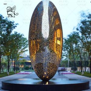 China Stainless Steel Light Sculpture Contemporary Metal Oval Shiny Garden Statues Modern Public Art Large Outdoor factory