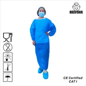 China Medical CPE Long Sleeve Apron Elastic Cuff Blue Disposable Aprons For Food Industry on sale