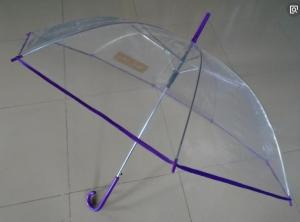 Womens Collapsible Dome Umbrella Clear POE Canopy Water Repellent Purple Edge
