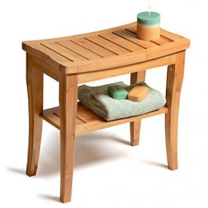 China Indoor Bamboo Shower Benches Seat And Stools With Storage Shelf Unbreakable factory
