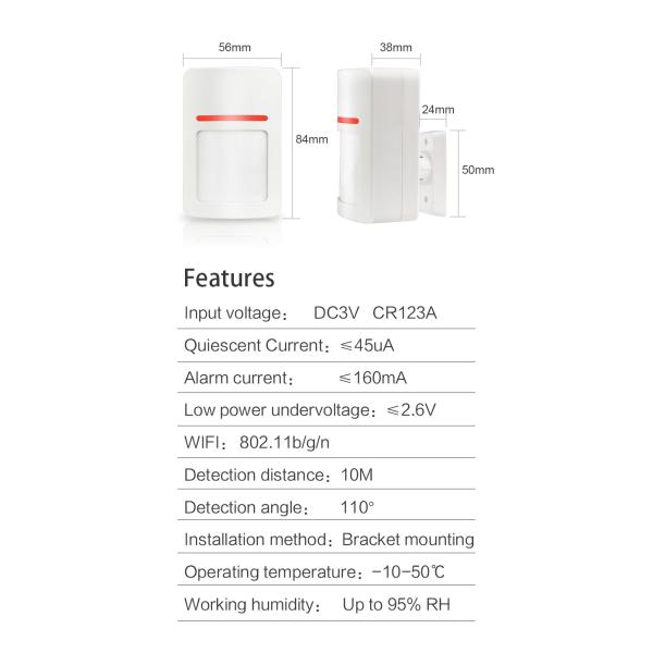 10M Alexa Human Motion Detection Sensor 95% RH Smart Alarm Sensor