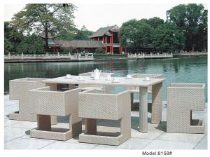 China 7-piece white PE rattan wicker hotel dining set for 6 people -8158 factory
