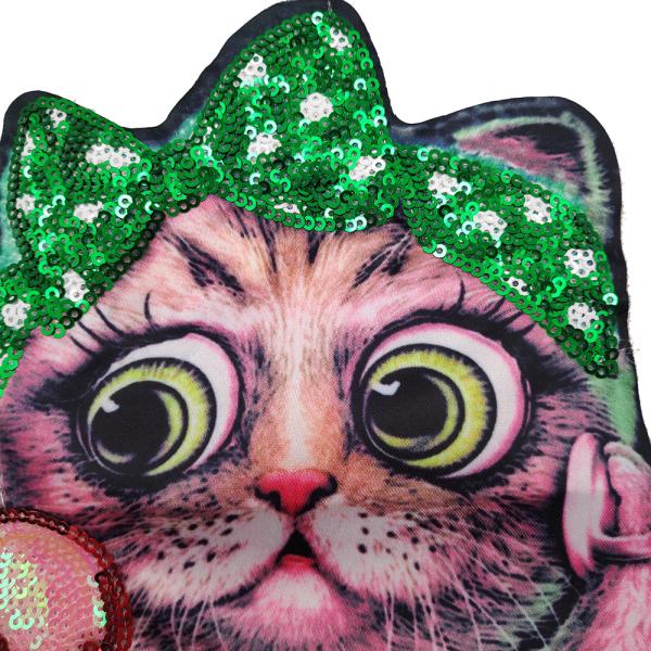 Sequin Lace 3D Owl Iron On Patch , Cat Embroidered Iron On Appliques Handmade