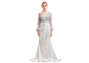 China Grey Color Forging Long Sleeve Evening Dresses / O Neck Embroidery Prom Party Dress factory