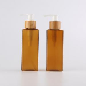 China Organic Bamboo Cosmetic Packaging Plastic Pump Bottles With Bamboo Tray 4oz 120ml Square factory